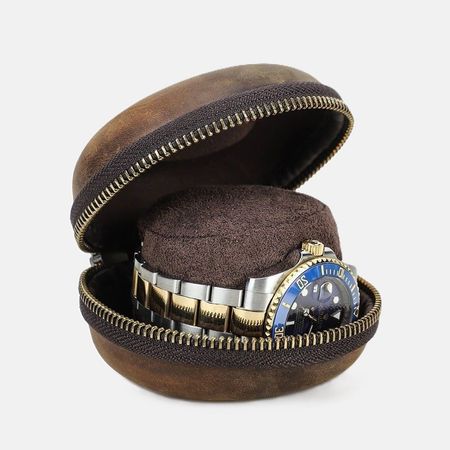 Personalized Bagel Style Crazy Horse Leather Watch Roll Portable Travel Case